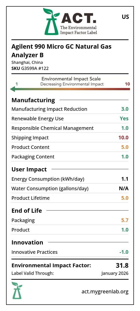Agilent 990 Micro GC Natural Gas Analyzer B G3599A 122 US